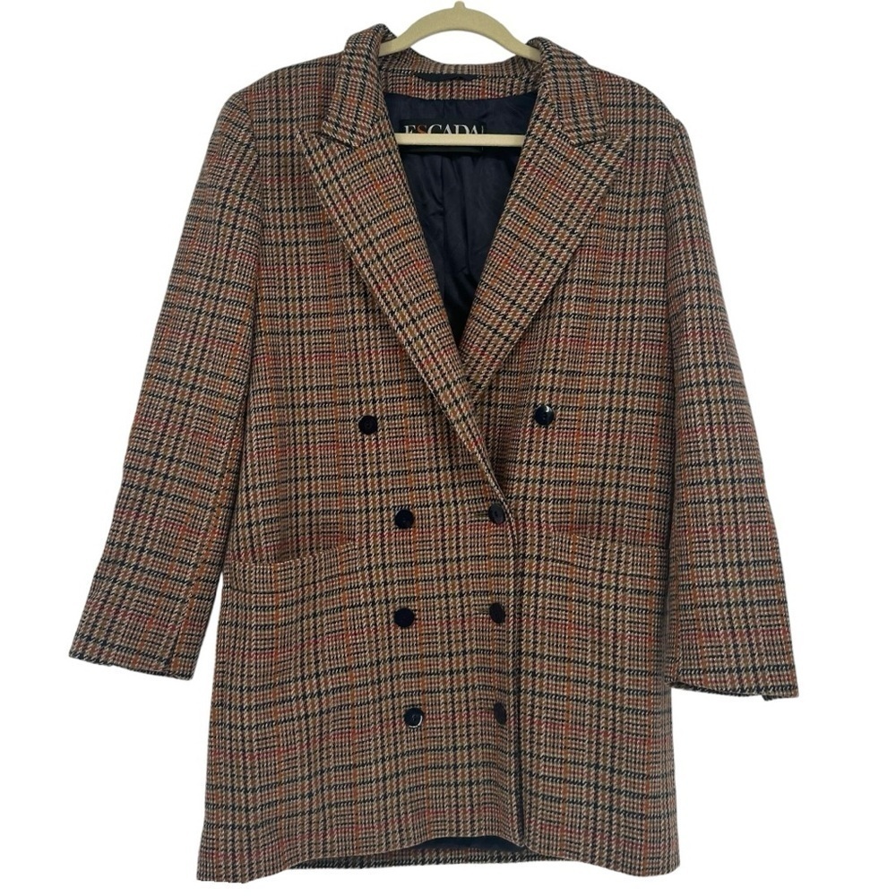 Vintage ESCADA 1980s Double Breasted Oversized Plaid Blazer Size 38‎